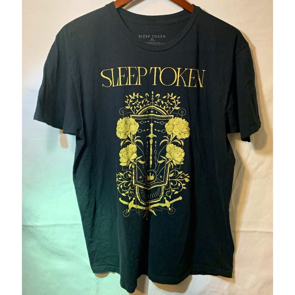 Sleep Token XL Black Graphic T-Shirt Damocles Band Tee Yellow Gold Print